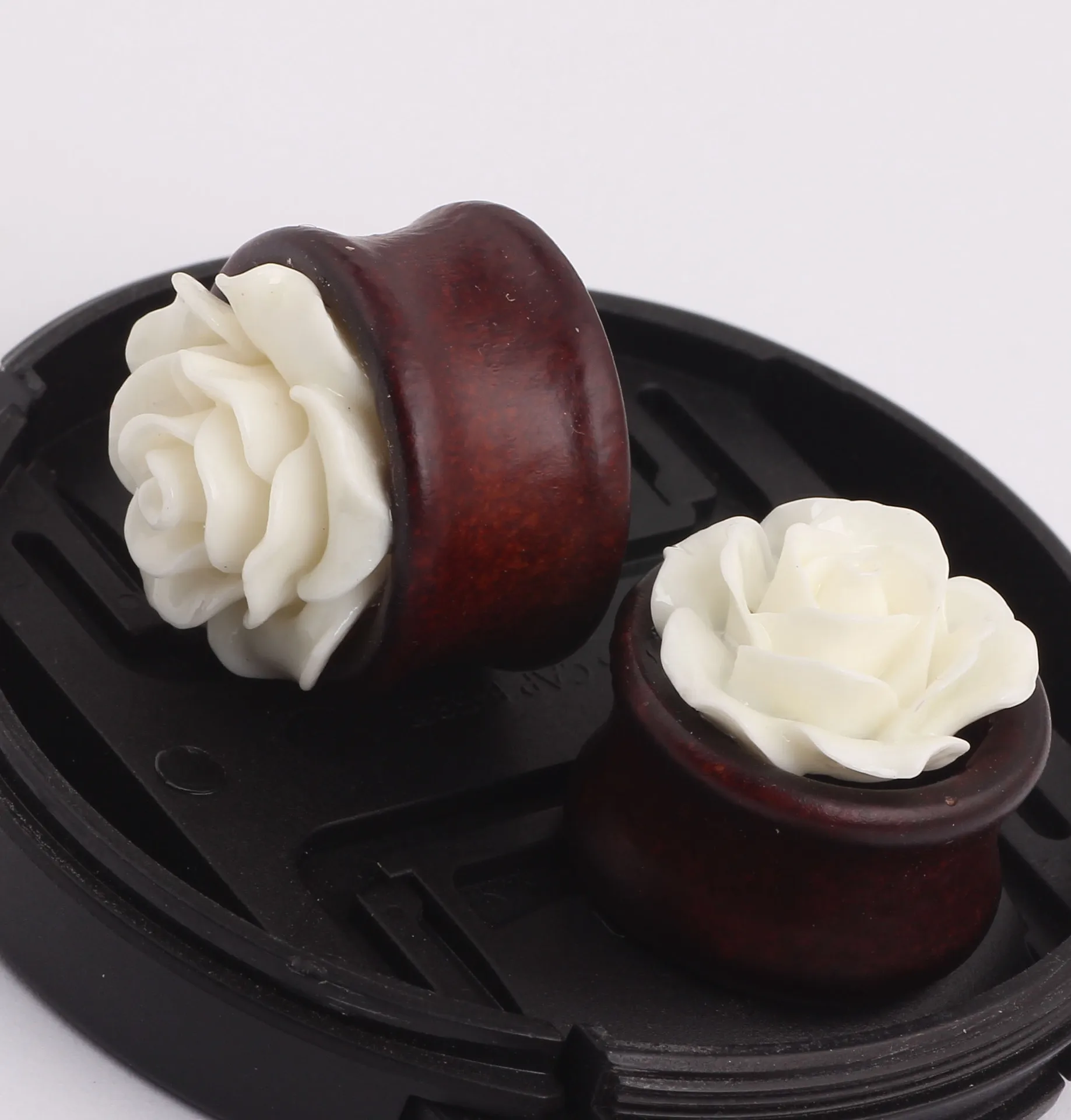 2pcs white rose flower wood stud font b earrings b font ear tunnel plug kit stretcher