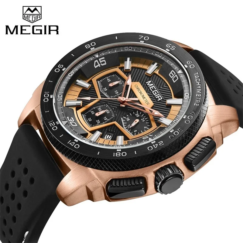 Tanie 2018 zegarki Megir mężczyźni luksusowa marka zegarek kwarcowy na co dzień mężczyzna sport Chronograph zegarki wojskowe złoty zegar człowiek Relogio Masculino