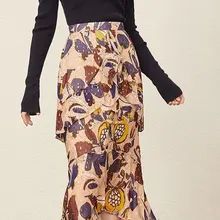 Шелковый Цветочный принт миди-юбка с оборками и Слои и вентиляционные отверстия деталь