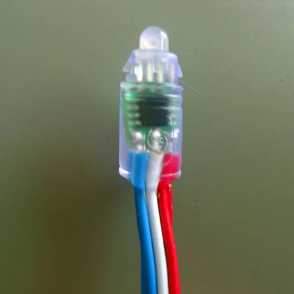 

DC5V 50nodes UCS1903 9mm bullet type addressable LED pixel string;IP68 rated;RGB full color;9mm open hole for mounting