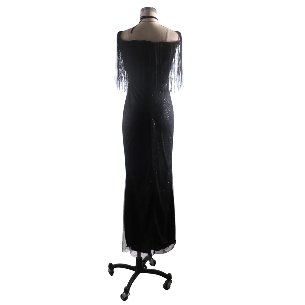 Women Deep V-neck Off Shoulder Long Dress Sexy Slim Sequin Fringe Evening Bride Gowns Harajuku Black Party Dress New harajuku Women Deep V-neck Off Shoulder Long Dress Sexy Slim Sequin Fringe Evening Bride Gowns Harajuku Black Party Dress New harajuku