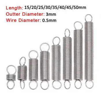

10Pcs Wire Dia 0.5mm Outer Dia 3mm 304 Stainless Steel Dual Hook Small Tension Spring Hardware Accessories Length 15-50mm