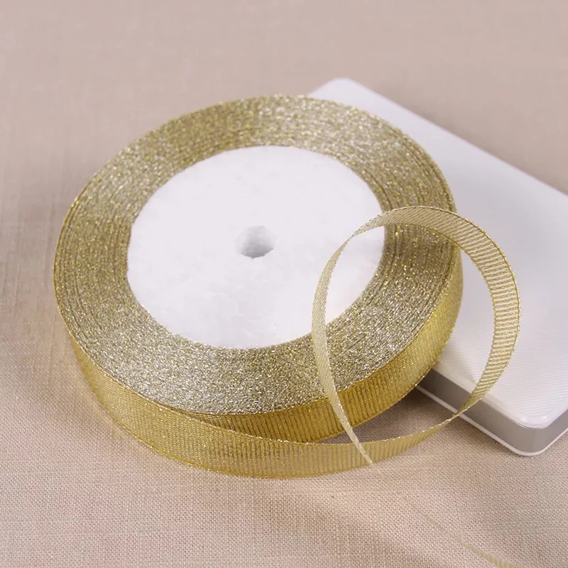 25 Yards 6mm/1cm/1.2cm Silver/Gold ribbon decoration satin ribbons ribbon supplies christmas ribbon wrapping ribbon satin ribbon Silk Satin Ribbon Party Home Wedding Decoration Gift Wrapping Christmas New Year DIY Tools