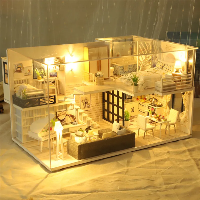 Креативный подарок 3D Деревянный DIY миниатюрный дом светодиодный мини кукольный