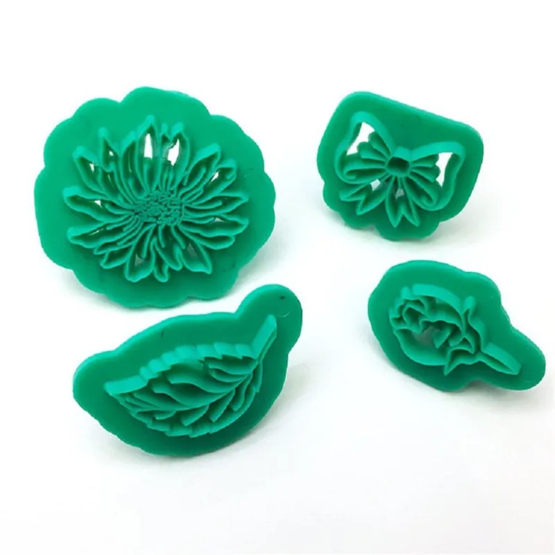 

DIY 4PCS/SET Flowers Leaves Bowknot Cookie Cutter Plastic Fondant Cutter Sugarcraft Decoration Biscuit Mold Kitchen Baking Tools