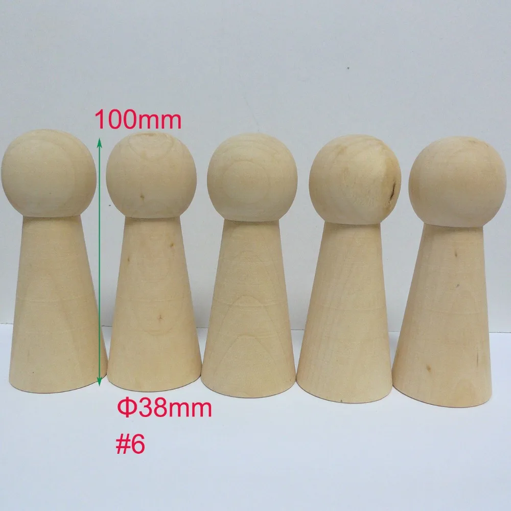 

10pcs #6 Unfinished DIY Solid Large Wooden WOMEN Peg Doll Bodies Supplies