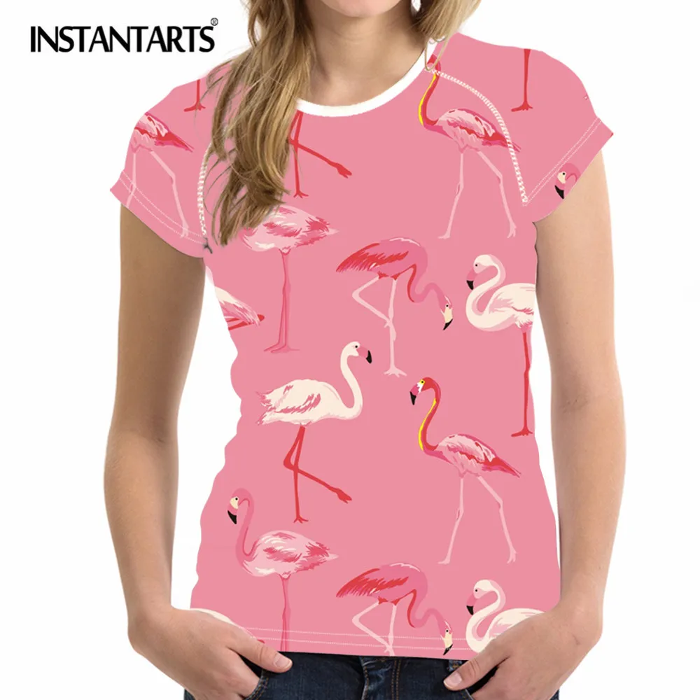 INSTANTARTS 3D Flamingo Pattern Summer Women Short Sleeve T Shirt Brand Clothes Casual Female Tshirt Girls Novelty T-shirt Femme INSTANTARTS 3D Flamingo Pattern Summer Women Short Sleeve T Shirt Brand Clothes Casual Female Tshirt Girls Novelty T-shirt Femme