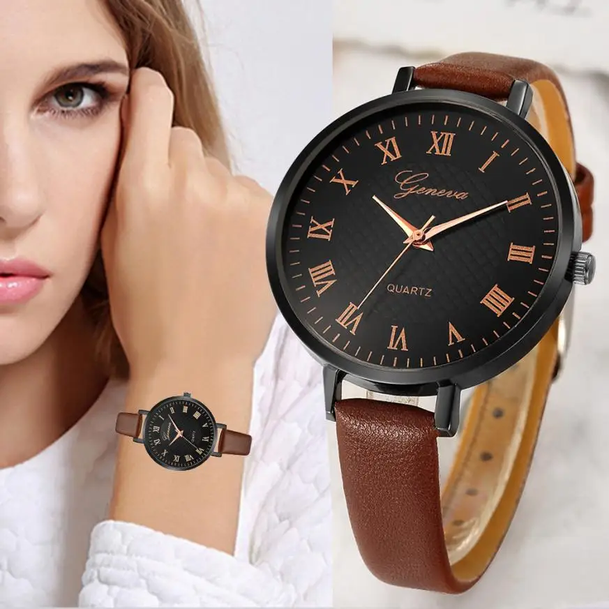 2018 новые часы Для женщин Vogue Casaul кожаный ремешок Роман Количество аналоговых Бизнес кварцевые наручные часы подарок Relogio Feminino