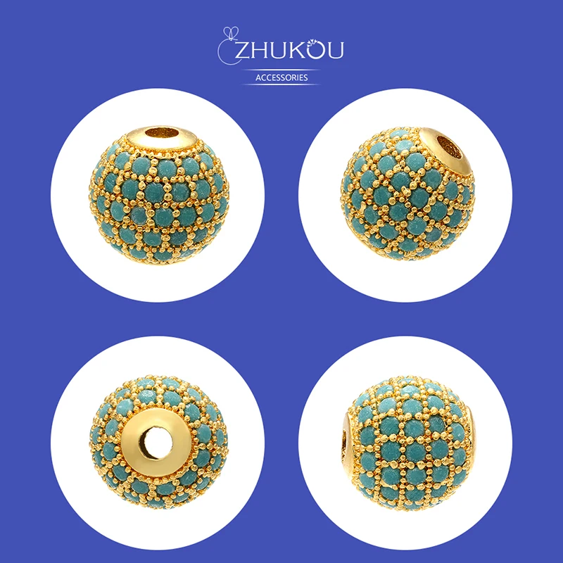 6mm/8mm/10mm Brass Cubic Zirconia Round Spacer Beads Jewelry Accessories Model VZ223
