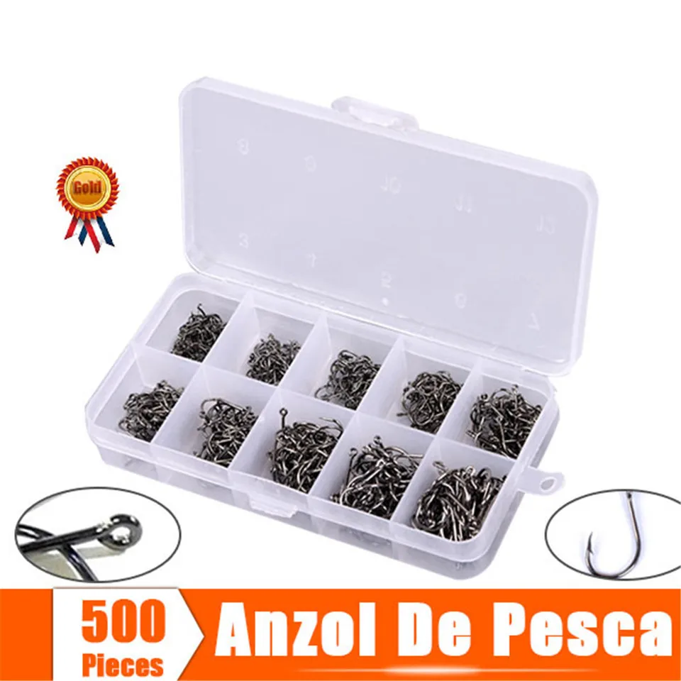 

(500 Pieces/lot) 3 - 12 # SET mustad Fishing Hook High Carbon Steel With hole Barbed fishhooks sea Fishing Tackle Anzol De Pesca