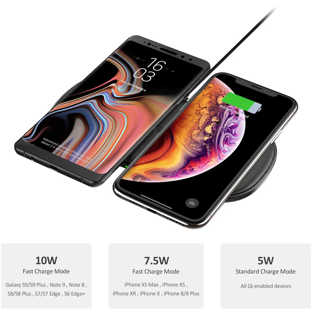 Cargador inalámbrico CHOETECH 5 Coil para iPhone X XS Max 8 Plus doble almohadilla de carga rápida