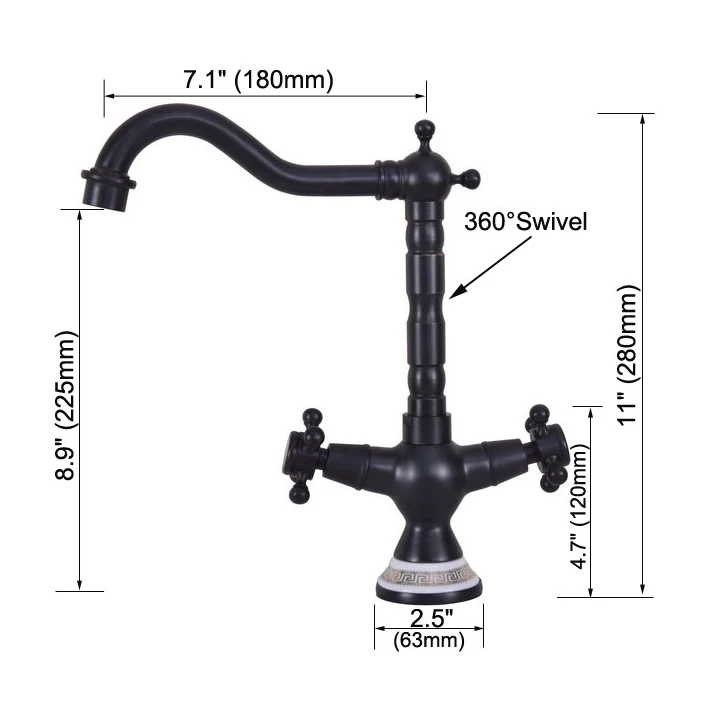 Oil Rubbed Bronze Dual Cross Handles Ceramic Base Bathroom Kitchen Basin Sink Faucet Mixer Tap Swivel Spout Deck Mounted mnf648