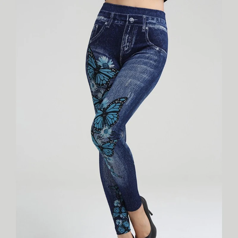 2018 New Jeans Butterfly Print High Waist Ladies Jeans Plus Size Women