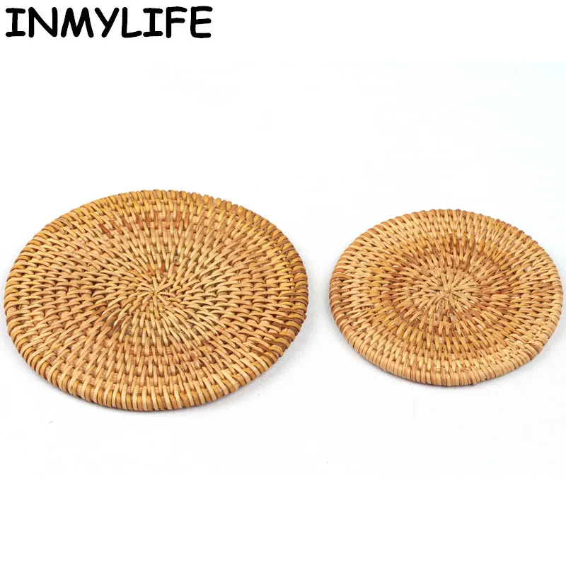 

INMYLIFE Creative Drink Coasters Set For Kungfu Tea Accessories Round Tableware Placemat Dish Mat Rattan Weave Cup Mat Pad