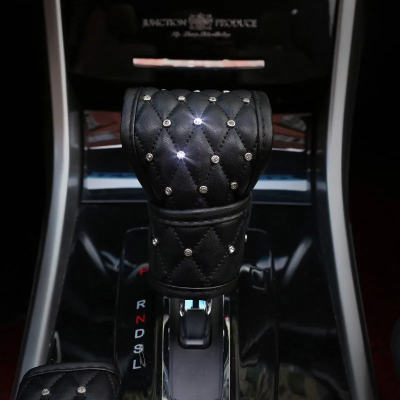 Автомобильный чехол на руль 38 см, универсальный чехол на руль из искусственной кожи с кристаллами и стразами, четыре сезона, чехлы на руль для женщин - Название цвета: Shift Knob Cove