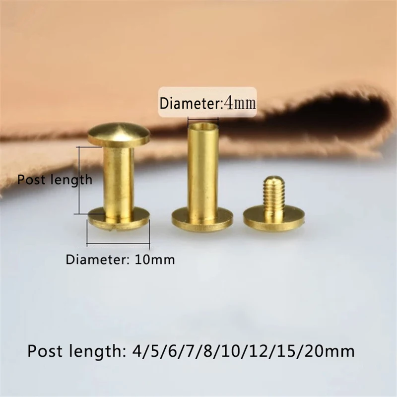 10pcs Solid Brass Binding Chicago Screws Nail Stud Rivets For Photo Album Leather Craft Studs Belt Wallet Fasteners 10mm cap