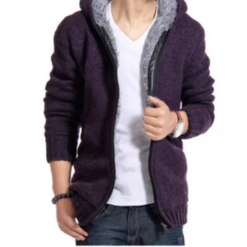 

Autumn Winter Fashion New Men's Casual Boutique Hooded Sweater / Men's Cardigan Knitted Plus Velvet Thick Warm Sweater Jacket