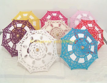 

20pcs/lot Free Shipping Newest Children Cotton Lace Parasols Craft Wedding Flower Embroidery Umbrella Girl Parasol 7 Colors