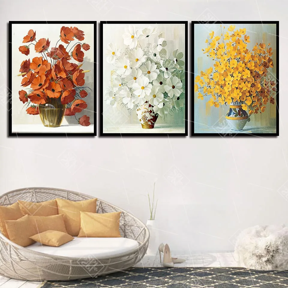 

Watercolor Decoration Painting Nordic Style Daisy Flower Posters and Prints Wall A4 Art Canvas Picture for Kitchen Room No Frame