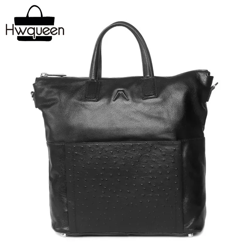 

High-end Genuine Cow Leather Office Lady Handbag Female Large Shopping Totes Fake Ostrich Pattern Women Big Sling Shoulder Bag