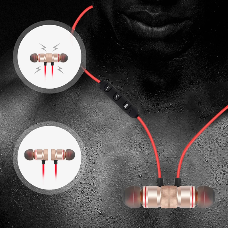 Sports Bluetooth Headphones Metal Magnetic Headsets Stereo Music Earbuds with Mic for Mobile Phone Wireless Bluetooth Earphones