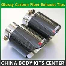 Inlet 2.5″ Outlet 4″ Stainless car glossy Carbon Fiber Car Exhaust Tip tailpipe car-styling exhaust car muffler tip Akrapovic