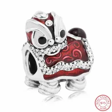 Прозрачный CZ& Смешанная эмаль Счастливый китайский танец льва Шарм бусины для самостоятельного изготовления ювелирных изделий Fit PANDORA Подвески Серебро 925 FL505