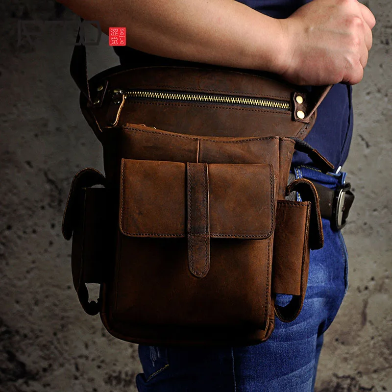 

AETOO The first layer of oil wax leather leather retro men tide cool phone camera 11 inch leg bag purse