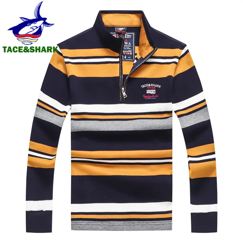 TACE & SHARK бренд мужской полосатой половина молния акулы свитеры с вышивкой Homme зимние Повседневное деловой пуловер Костюмы много цветов