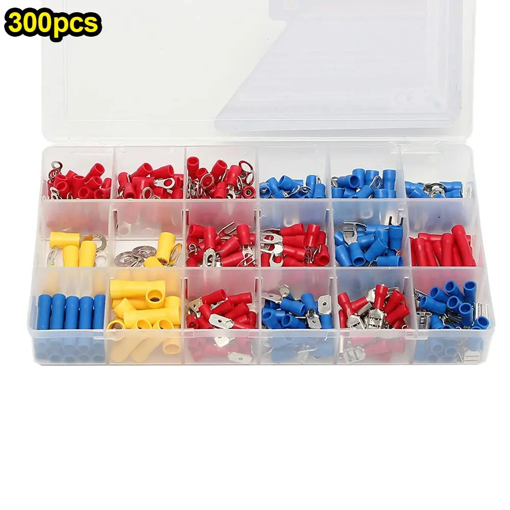 

300 Pcs/Set Electrical Connector Kit Mixed Assorted Insulated Wire Crimp Terminals Sleeve With Plastic Box JDH99
