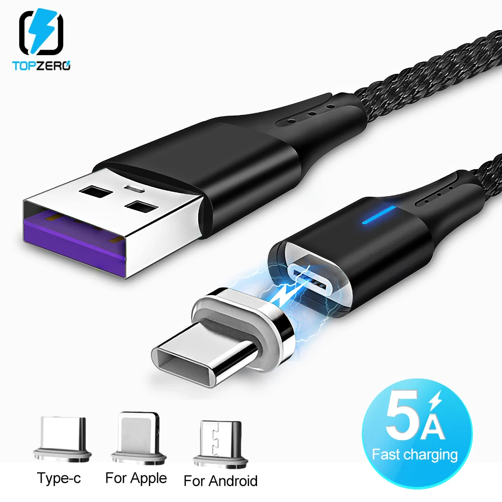 5A светодиодный магнитный USB супер быстрый зарядный кабель type-C Micro USB кабель для iPhone huawei P9 P10 P20 samsung смартфон шнур для передачи данных