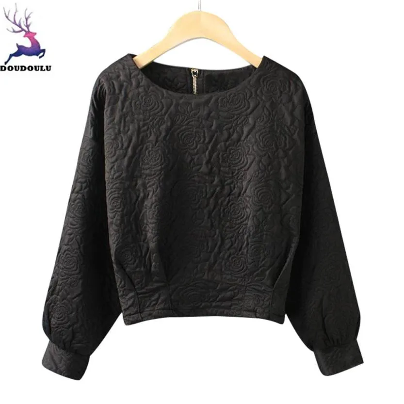 

DOUDOULU Women Round Neck sweatshirt Loose Pullover Blouse Long Sleeve Female sweatshirt Casual Blouse Moletom Feminino #QEW