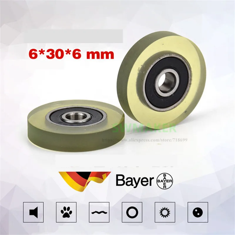 6*30*6mm silent flat wheel rubber polyurethane PU roller bearing pulley for counting machine sorting mechanical drawer | Обустройство