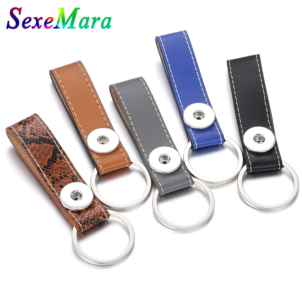 New PU Leather Snap Keychains Simple Key Chain fit DIY 18MM Snap