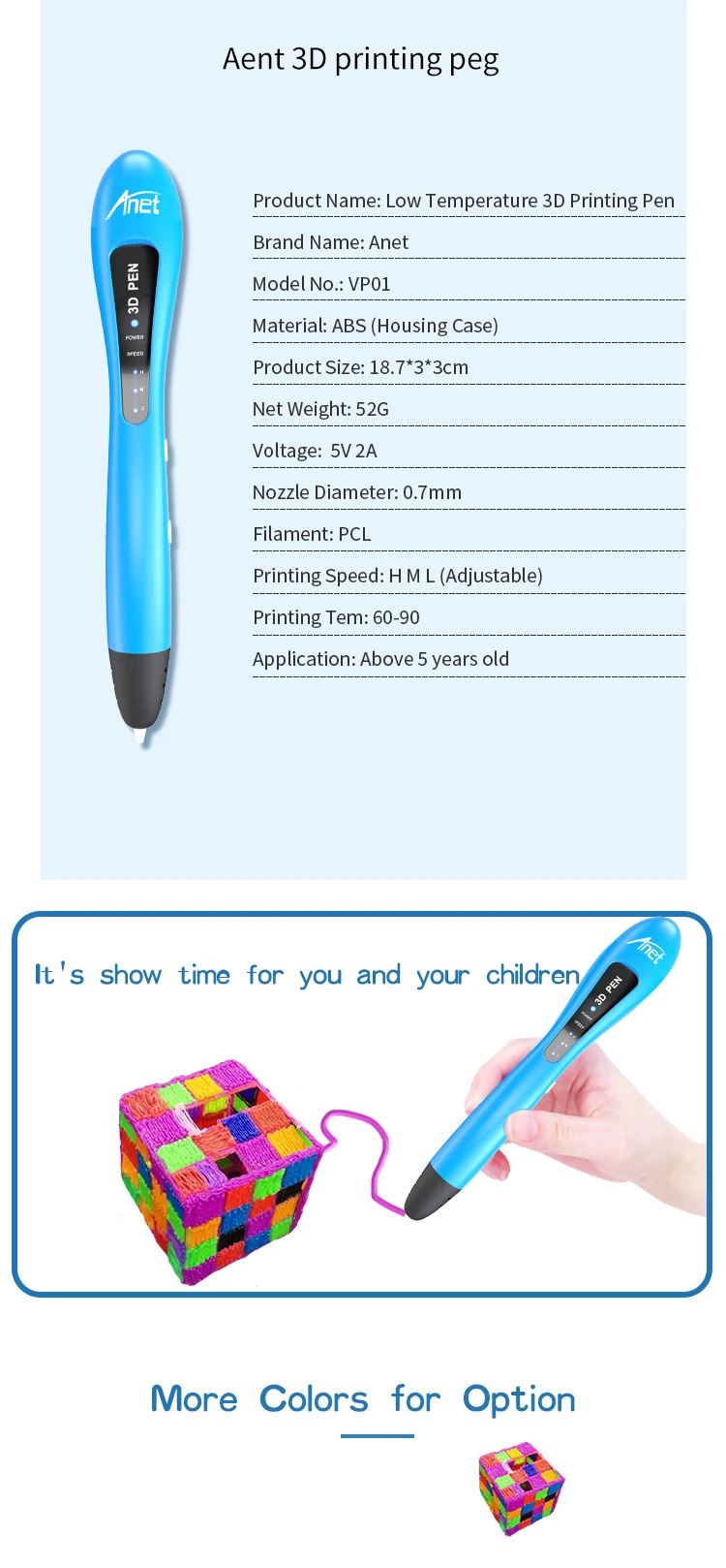 Anet Умная Ручка 3d 3D Ручка для рисования с 1,75 мм PCL нити 3d ручка нити refills 3d Ручка для детей подарок на день рождения бесплатно 10 рулонов