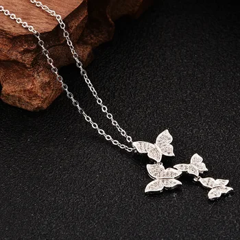 

DXJEL Multiple Butterfly Pendant Necklace Elegant 925 Sterling Silver Jewelry AAA Zircon CZ Wedding Choker Necklace Dropshipping