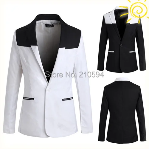2015 Fashion New Blazers Men Brand Quality Black and White Stitching