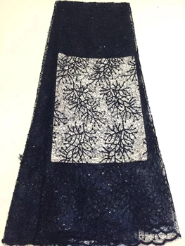 

African Dresses For Women Nigeriane, African Textiles Lace Navy Blue, Sequins Velvet Net Lace Fabric ZX3253