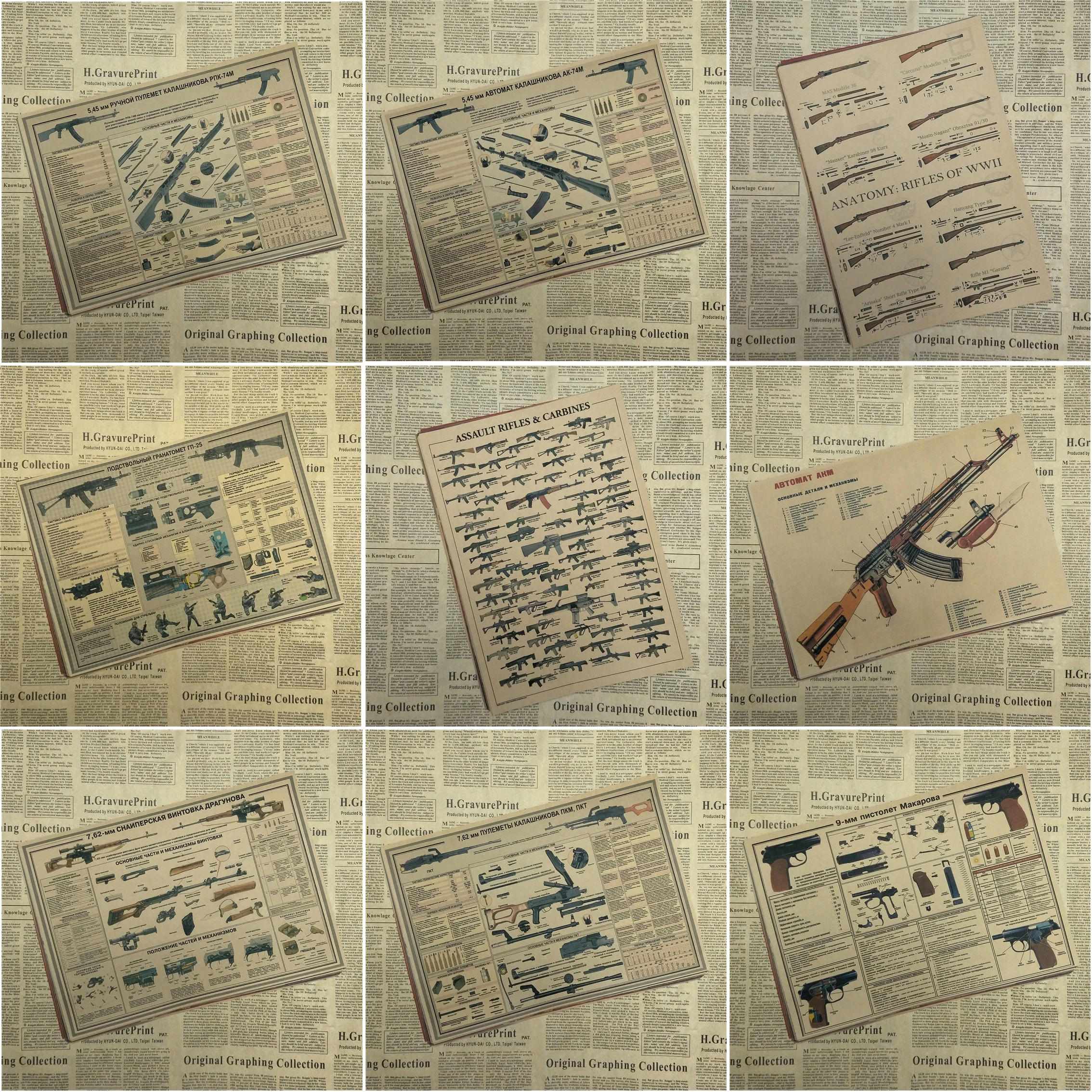 

world famous gun Posters / military fans Vintage Poster / kraft paper / decorative painting paper posters wall sticker