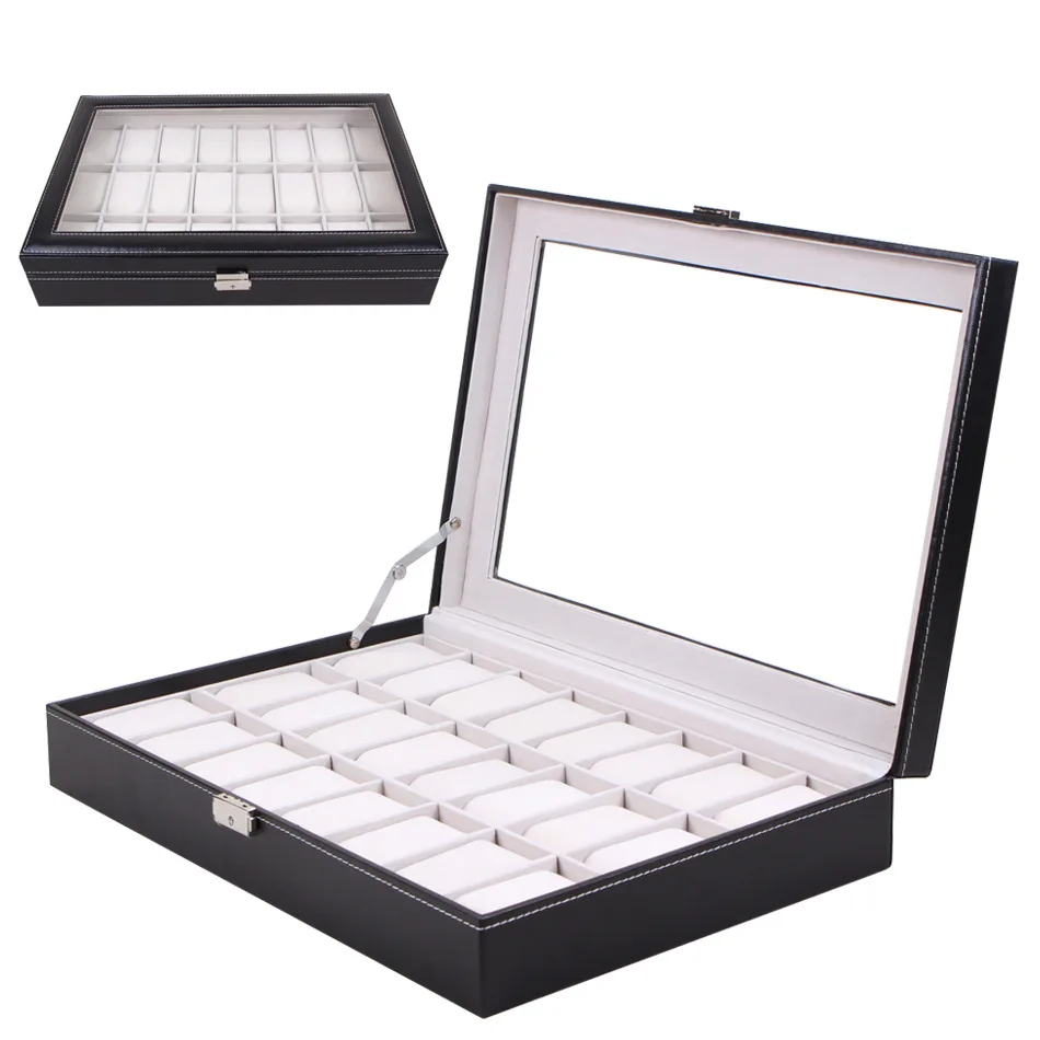 

12 Grid/20 Grid/24 Grid Slots Leather Jewelry Organizer Watches Boxes Display Storage Case