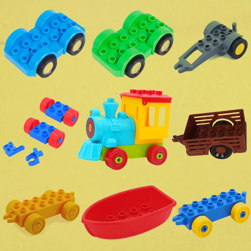 

Big Particles Building Blocks accessory Car Trailer boat Model Vehicle Set Transport Bricks toys for children kids gift duploing