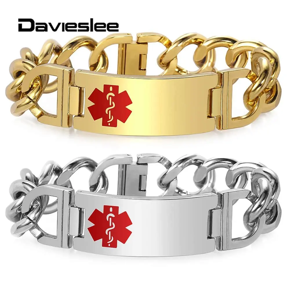 Davieslee модные браслеты для вечеринок для женщин мужские спецодежда медицинская оповещения нержавеющая сталь женские 19,5 мм LKBM166