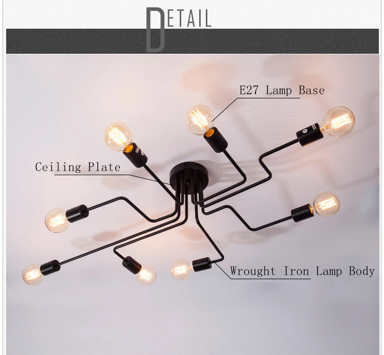DAR 4/6 светильник Ретро кованого железа потолочный светильник s спальня/столовая винтажная черная потолочная лампа светильник E27 люстры