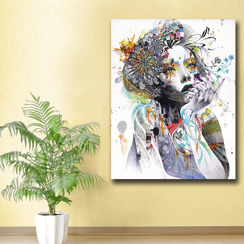 Wxkoil абстрактное искусство девушка с цветами циркуляция стены Искусство Холст Живопись для гостиной домашний Декор картина маслом Настенная картина