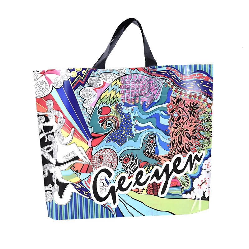 50 шт./лот сумка для покупок с принтом, пластиковые сумки с ручкой, вечерние сумки для одежды, четыре размера