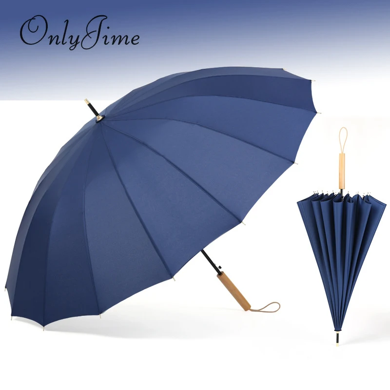 

Long Handle 16 Bone Automatic Umbrella Reinforcement Small Fresh Wooden Handle Umbrella Solid Color Simple Student Umbrella Cane