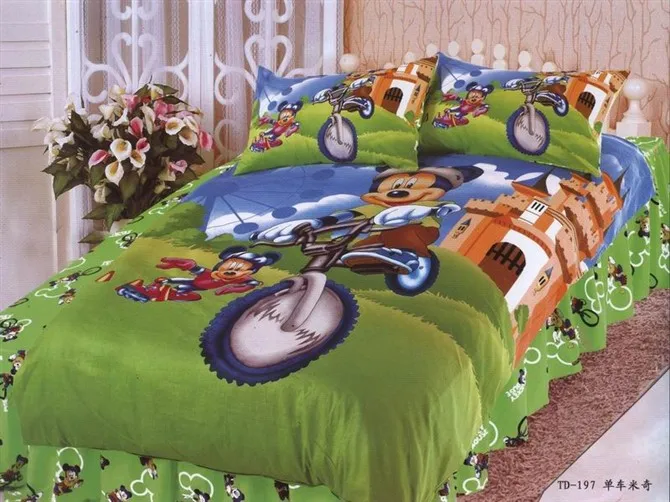 

mickey mouse printed bedding single twin size bed duvet cover set bedclothes Children's boys bedroom decor cotton fabric 3-5pc