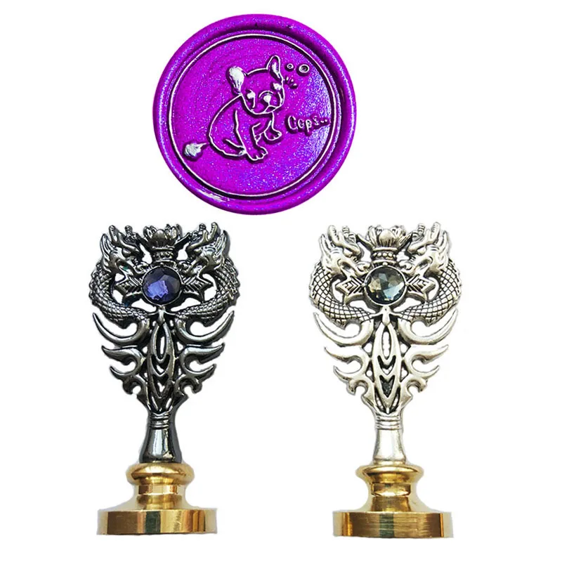 Silver Metal Dragon Рисунок собаки индивидуальная восковая печать штамп Металл Дракон ручка сургуч комплект печатей Подарочный винный набор посылка Свадебные Приглашения конверт - Цвет: Silver Metal Dragon