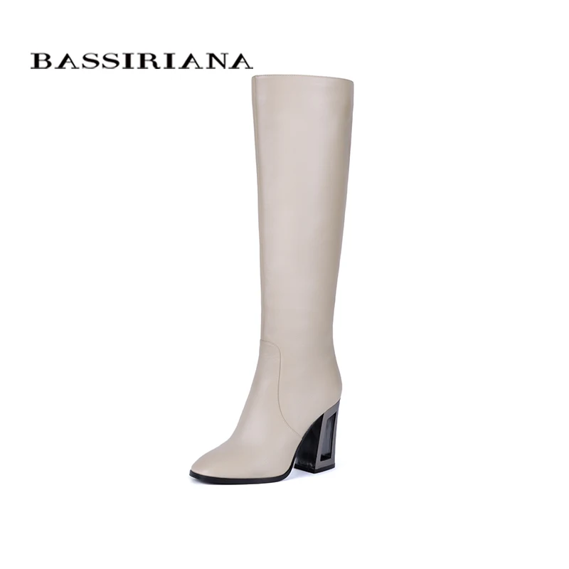 BASSIRIANA New Genuine leather high boots high heels shoes woman black suede beige leather Spring/Autumn zipper 35-40 size