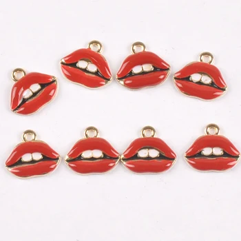 

10pcs Shuangshuo Fashion Enamel lip Pendant Jewelry Fashion Charms for Decoration Christma 12.5x14mm YKL0647